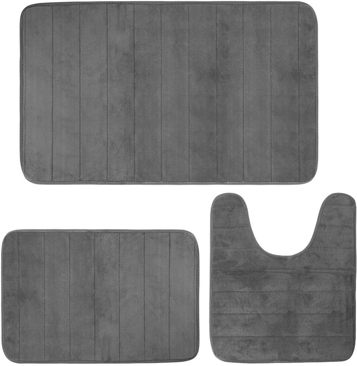 Omgoods - 3-Piece Antislip Badmat Set - Donkergrijs