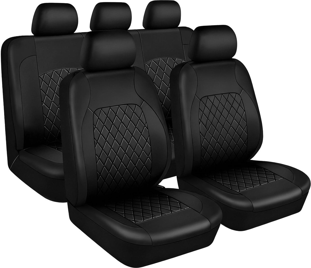 Omgoods- Autostoelhoezen 9-delige set - Universele Beschermhoezen - PU Leer - Waterdicht - Ademend - Compatibel met Airbags - Stoelhoezen