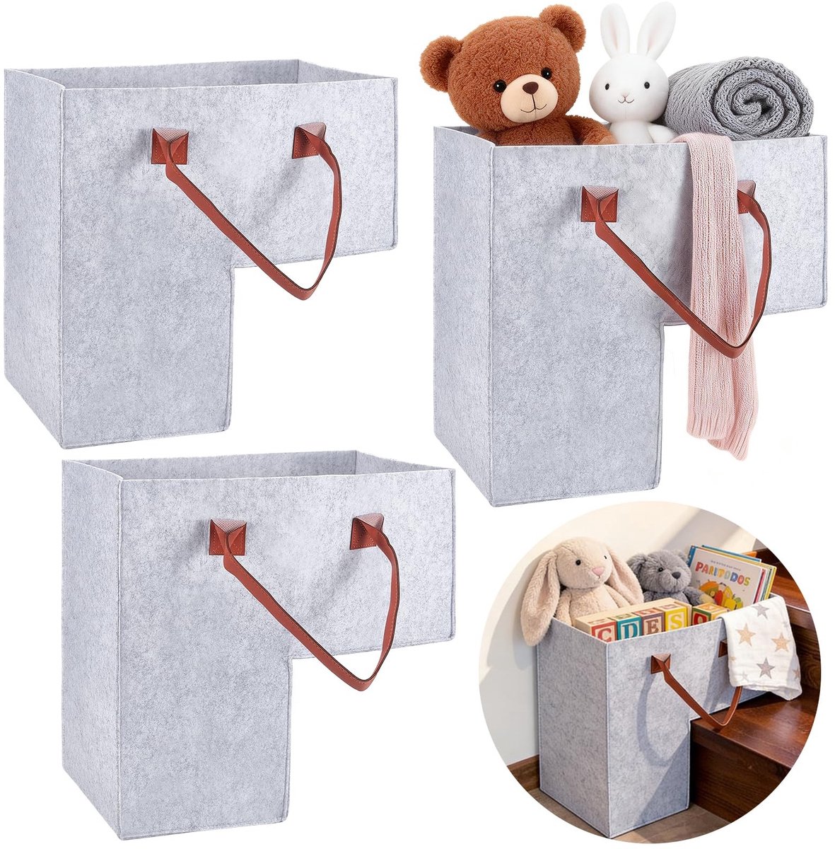 Omgoods - Set van 3 Opvouwbare Trapopbergdozen met Handvat