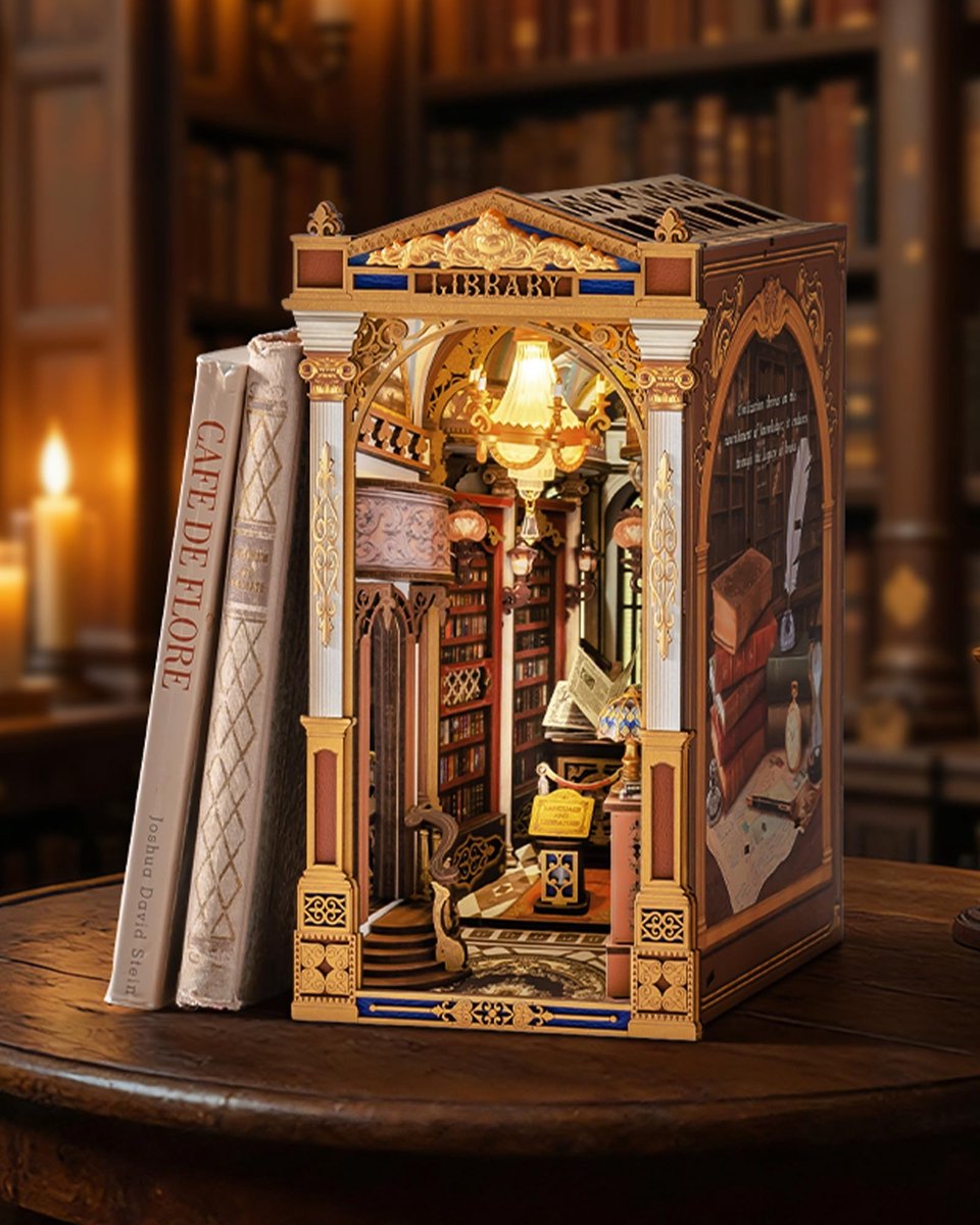 Omgoods- Book Nook Miniatuurhuis - Library of Wonders - 3D-puzzel - Diorama-kit - Uniek cadeau - 258 lasergesneden stukken