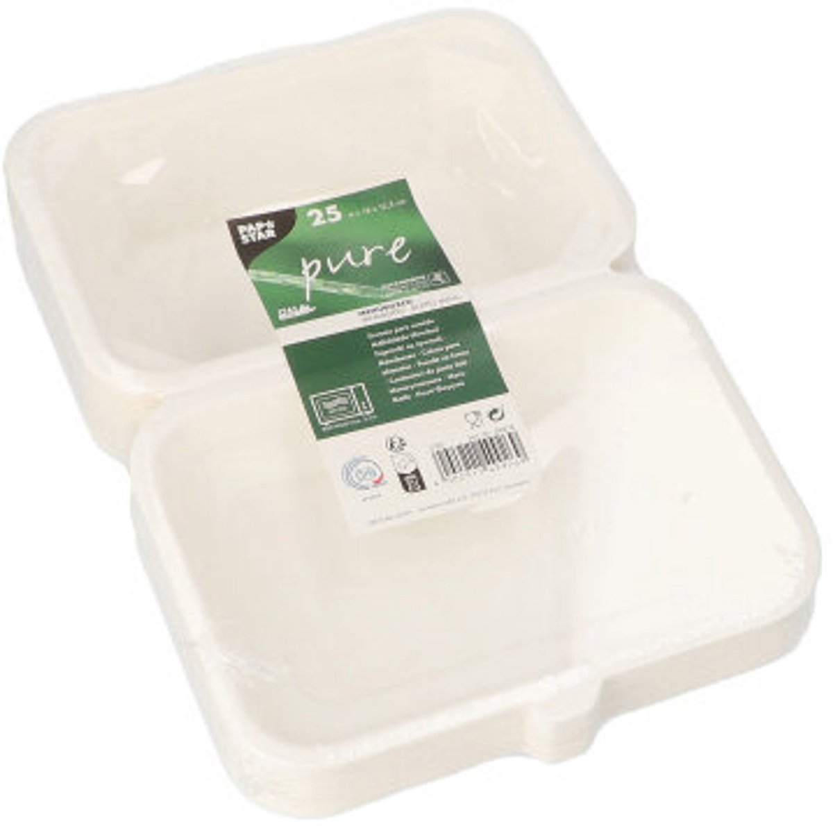 5x 25 Menuboxen suikerriet pure 1-vaks 6 cm x 18 cm x 125 cm wit
