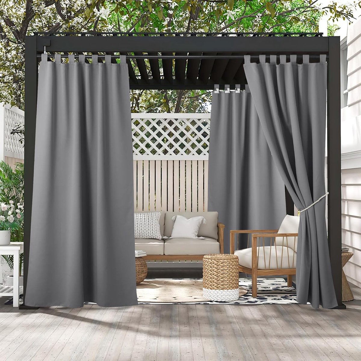 Omgoods- Buitengordijnen Waterdicht - Buitengordijnen voor Terras - Lichtwerende Gordijnen - 2 Panelen - 132B x 274H cm - Hoogwaardig Materiaal - Tuingordijnen