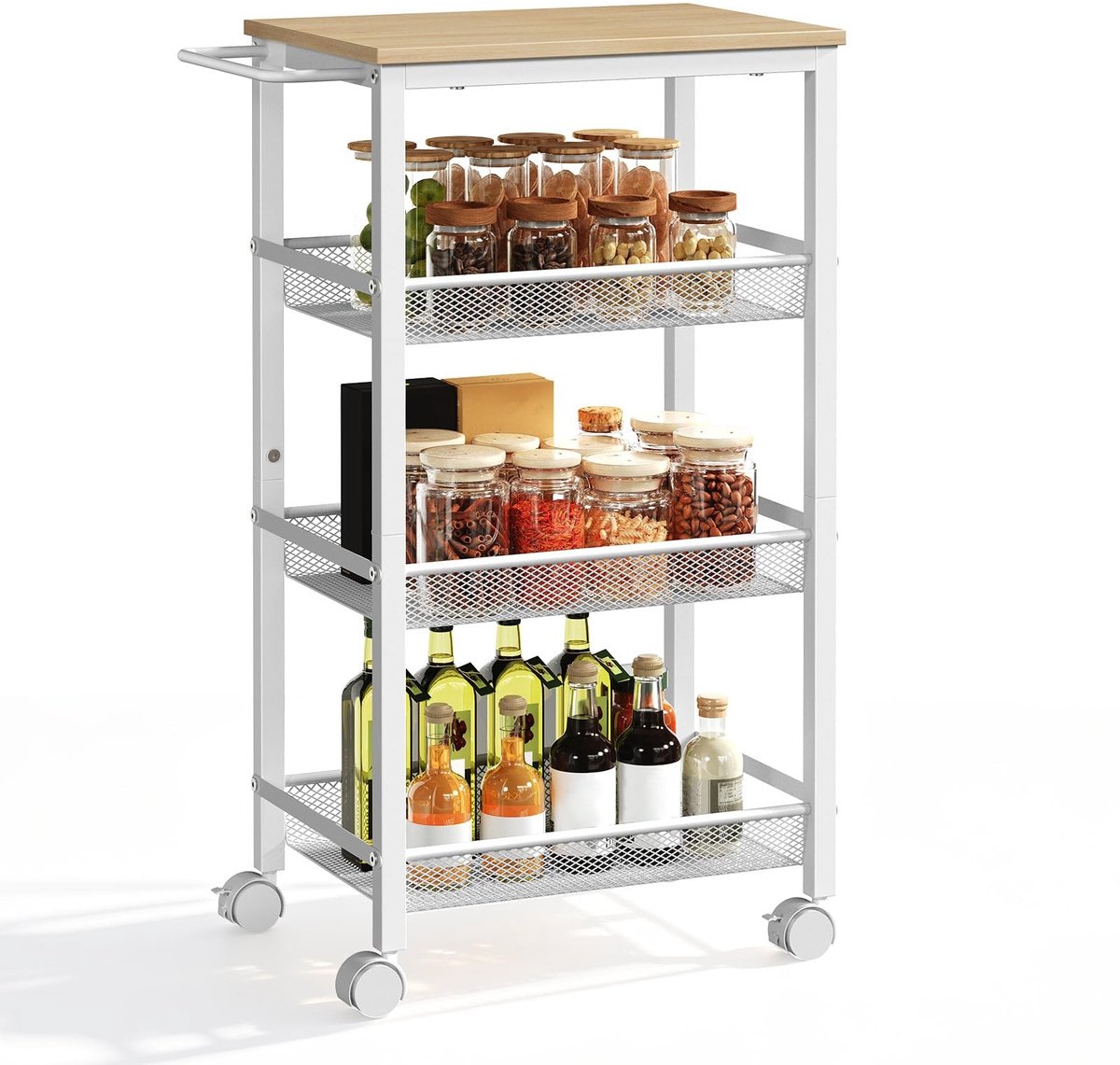 Omgoods - Servicetrolley met 4 Planken en Wielen