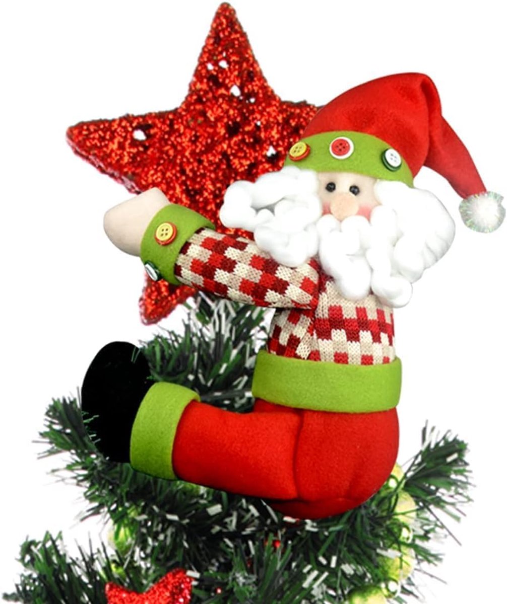 Kerstboomtopper Santa - Rode en witte uitvoering - Hoogwaardige pluche - Duurzaam en eenvoudig te bevestigen - ShopVlot