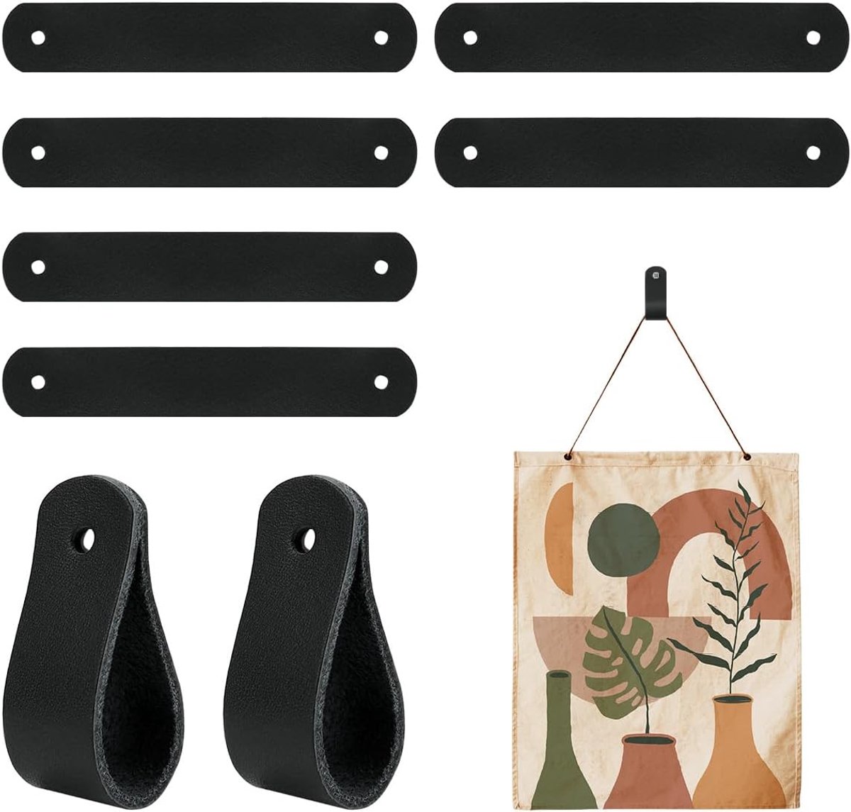FERCAISH 8 stuks lederen gordijnstanghouders, lederen wandhaken, lederen riem, ophanghaken, handdoekhaken, duurzaam - ShopVlot