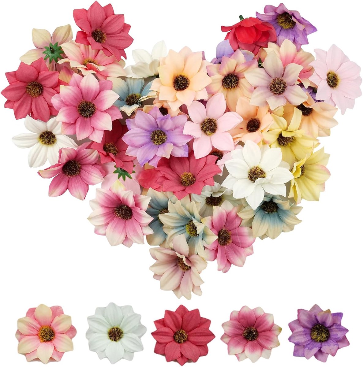 SnelShoppen - 50 Stuks Kunstbloemen Kleurrijke Mini Zijde Bloemen Daisy Bloemkoppen Voor Bruiloft Decoratie DIY Scrapbook Thuis Decoratie (5cm)