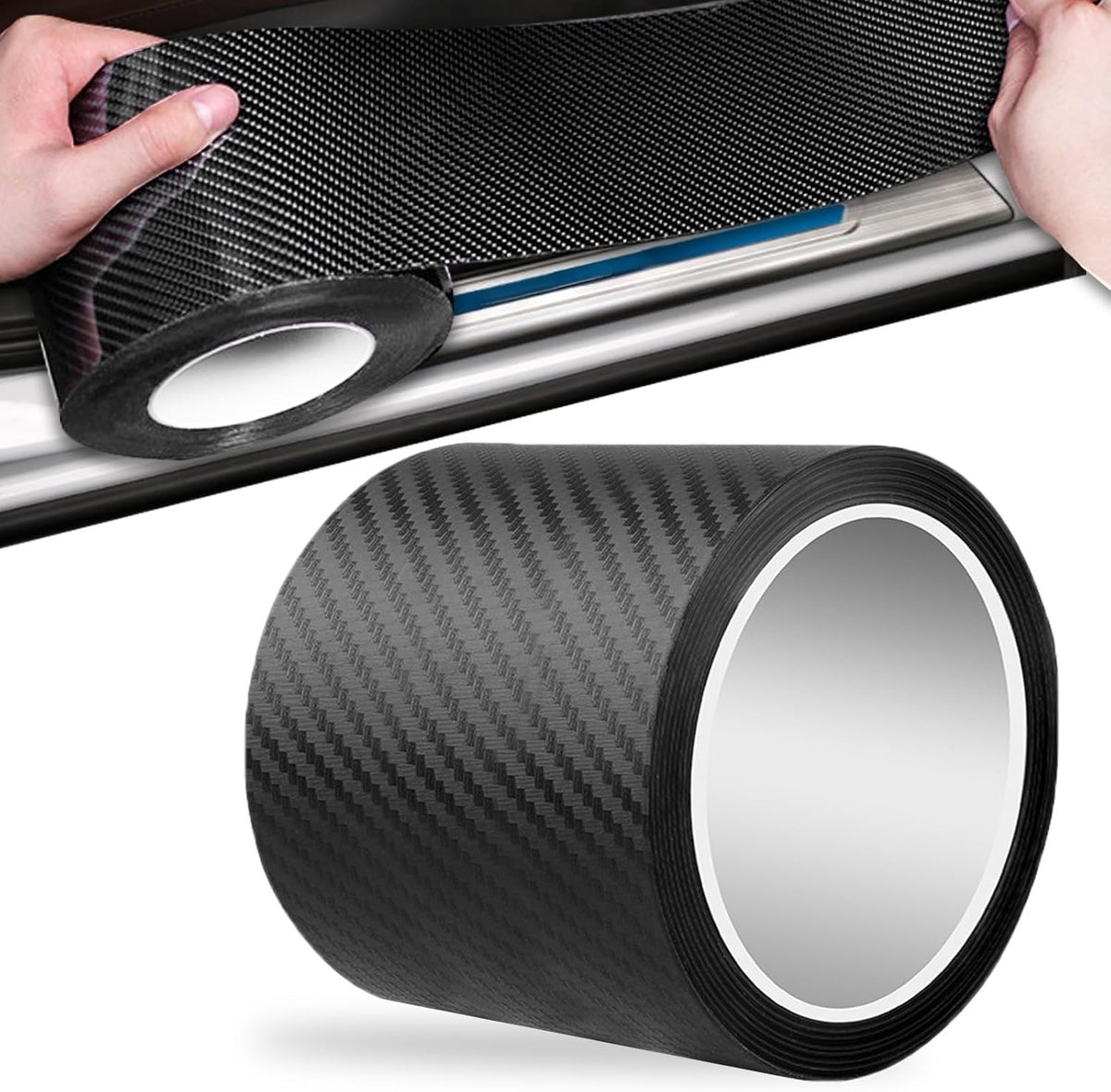SnelShoppen - Carbon Fibre Deursill 10 cm x 3 m | Auto Deursill Strips Stickers Voor Randbescherming Auto Deur | Hoogwaardige Carbon Fiber Folie