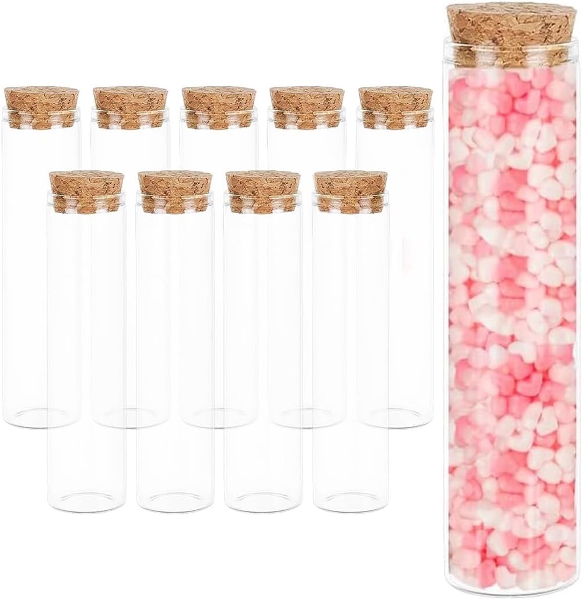 SnelShoppen - 10 Stuks Proefbuisjes 60 ml met Kurk - Laboratorium Tubes van Glas met Schroefdop - Diameter 30 mm voor Decoratie, DIY en Experimenten