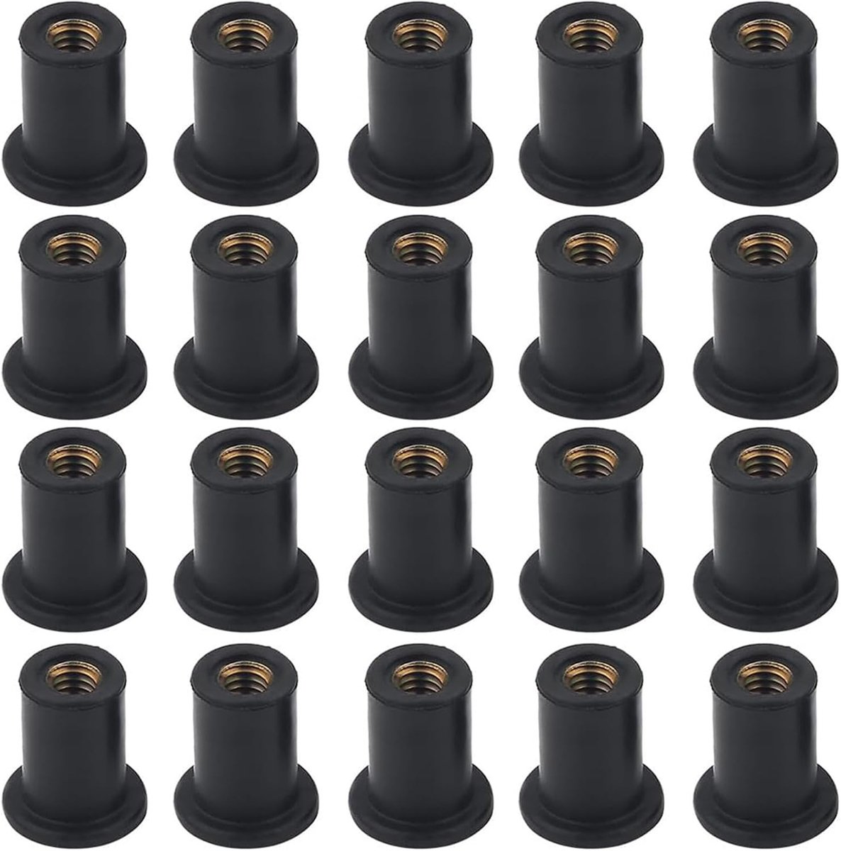SnelShoppen - Rubber Well Nuts M4 Set van 20 Stuks - Zwarte Messing Rubber Moeren voor Motorfietsen, Kajakken en Kano's - Duurzaam en Sterk