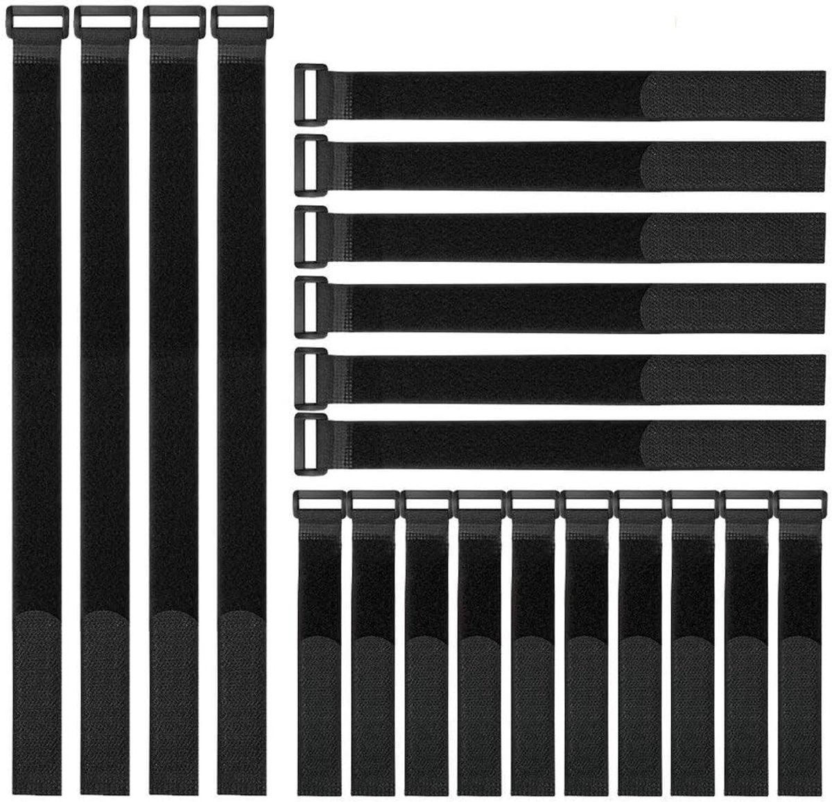 Herbruikbare kabelbinders en bevestigingsriemen, set van 20 (8"-12"-18"), verstelbare haak- en luskoordbinders voor het organiseren van snoeren en kabels in huis en op kantoor