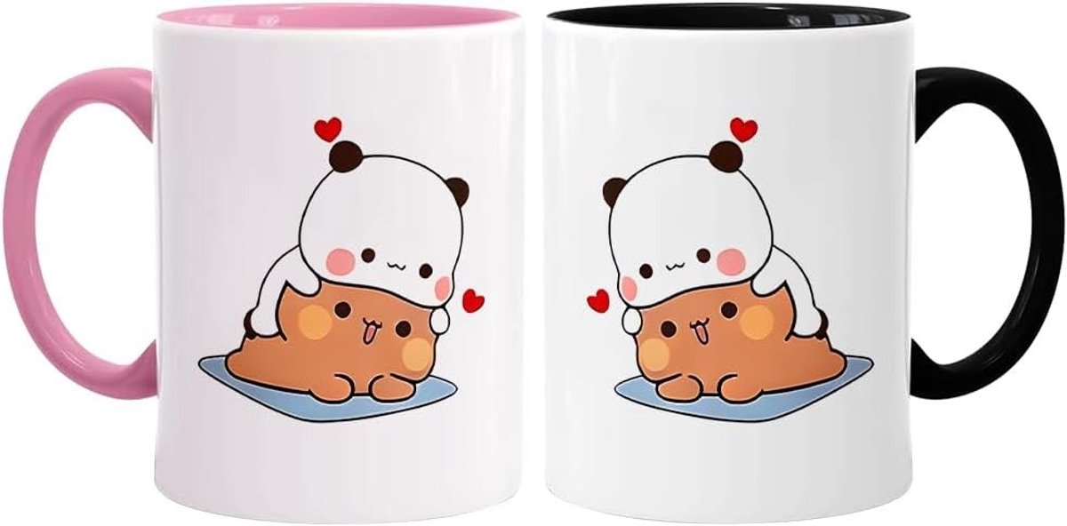 Keramische Mok voor Thee en Koffie, 330 ml, Leuke Cadeau Ideeën, Unieke Koffiemokken, Klassiek Ontwerp in Roze en Zwart