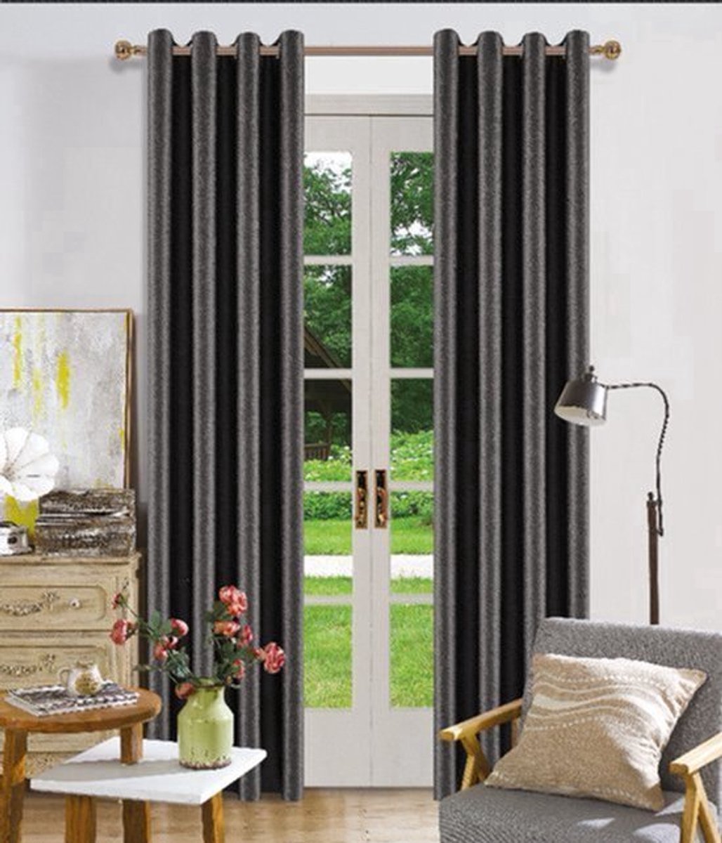 SB Line Kant en klaar Gordijn - Verduisterend - Met ringen - 140x260 cm - Antracietgrijs