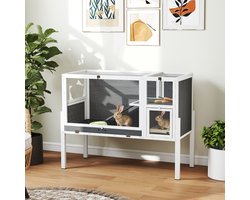 MEUNIQ kleintierstall 120 x 53 x 93 cm met verhoogd of laag ontwerp, uitschuifbare lade, bovenplatform en deuren voor konijn, cavia en hamster, grijs