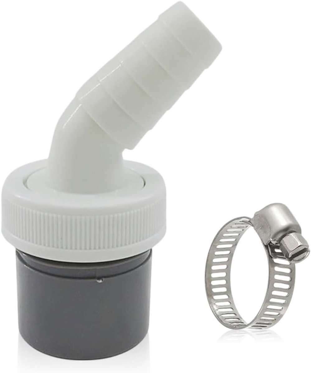 Drainadapter voor vaatwasser en wasmachine, aansluiting voor afvoer met Ø 40 mm en inlaat Ø 19-23 mm, inclusief slangklemmen voor droger en tuinleidingen.