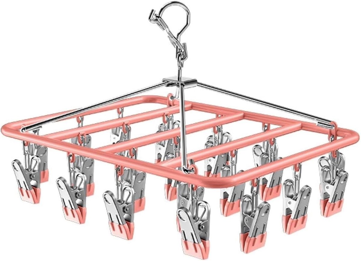 Multifunctionele Droogrek voor Sokken en Ondergoed, Rvs, Winddicht, Ideaal voor Handdoeken en Kleding (23 Wasknijpers)