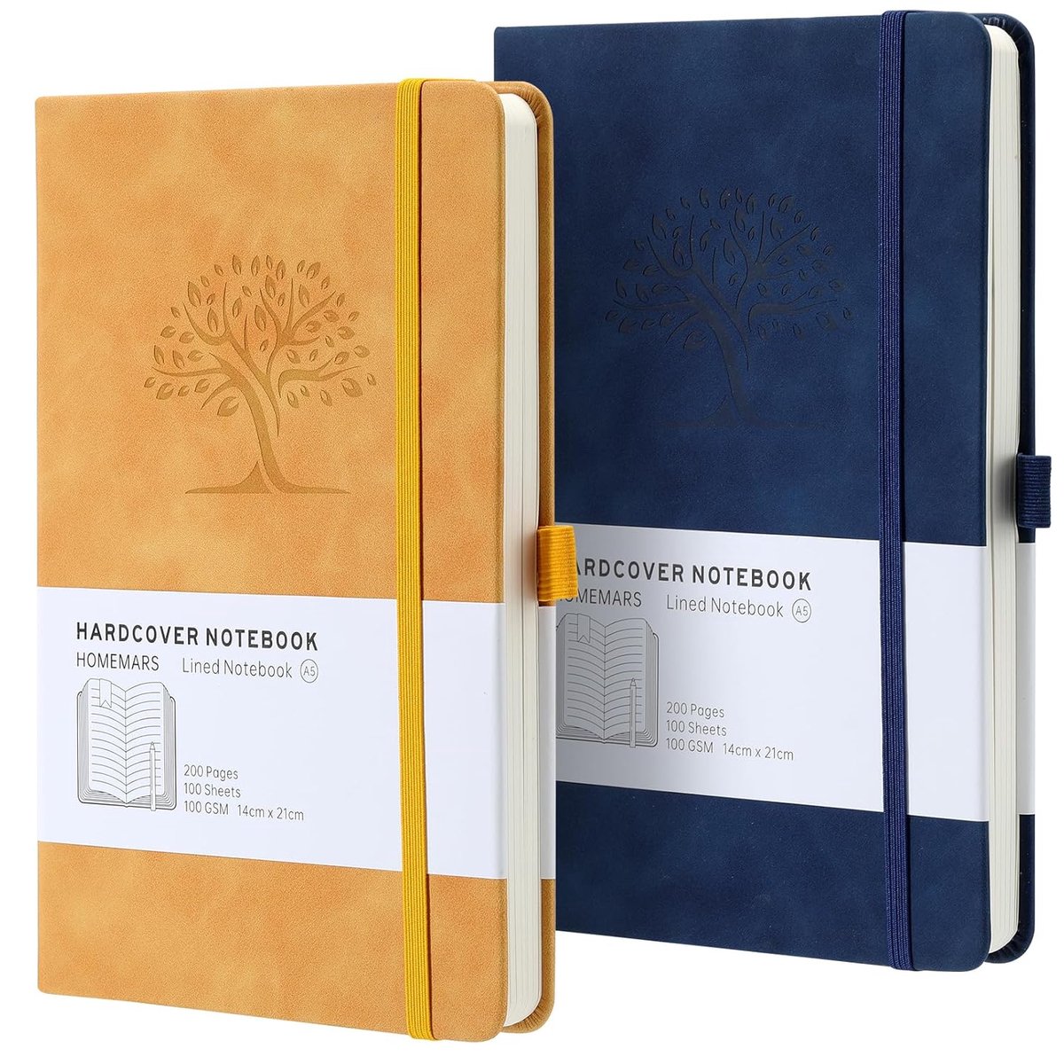 SnelShoppen - A5 Notebook en Reisjournal - 2 Stuks - Gele en Blauwe Leer - 200 Bladzijden - Genummerde Pagina's - Perfect voor Reizen, Notities en Cre