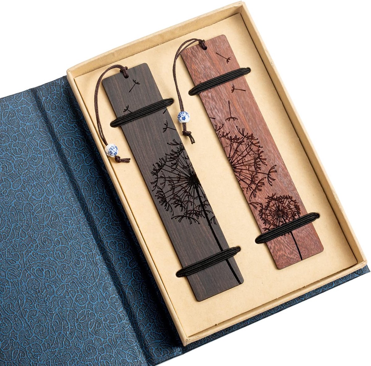 Thijox - 2 stuks Paardenbloemen Houten Boekenleggers Set voor BFF, Handgemaakt, Bladwijzers met Kwasten, Vriendschap Cadeaus voor Tieners, Jongens, Me