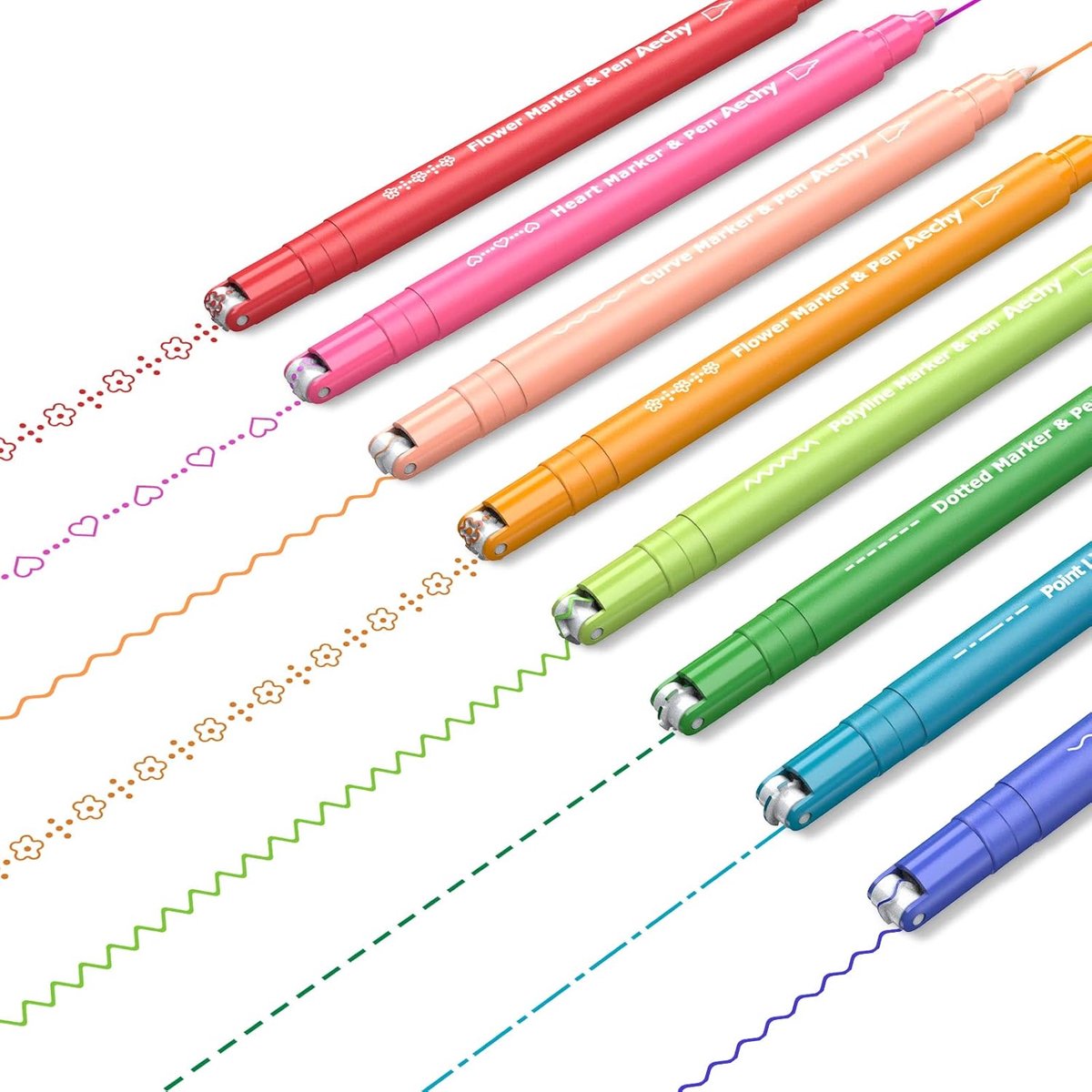 Thijox - Gekleurde Viltstiften Set met Dubbele Punt en 8 Kleuren - Creatieve Curve Pennen voor Notities, Journaling en Kinderen - Perfect voor School