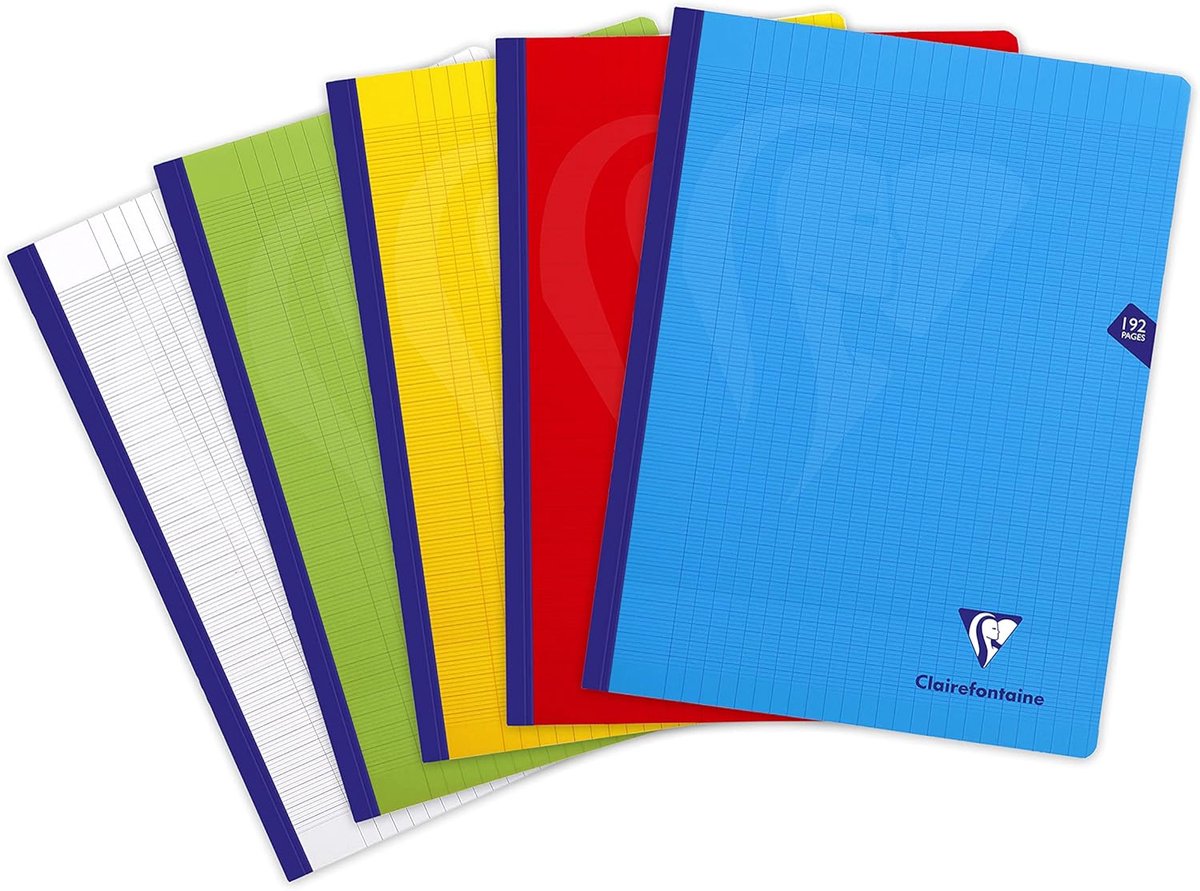 Thijox - Clairefontaine Notitieboek A4 24x32 cm met Linnen Rug Mimesys - 192 Pagina's Grote Ruitjes - Wit Papier 90 g - Polypro Omslag - Trendy Kleur