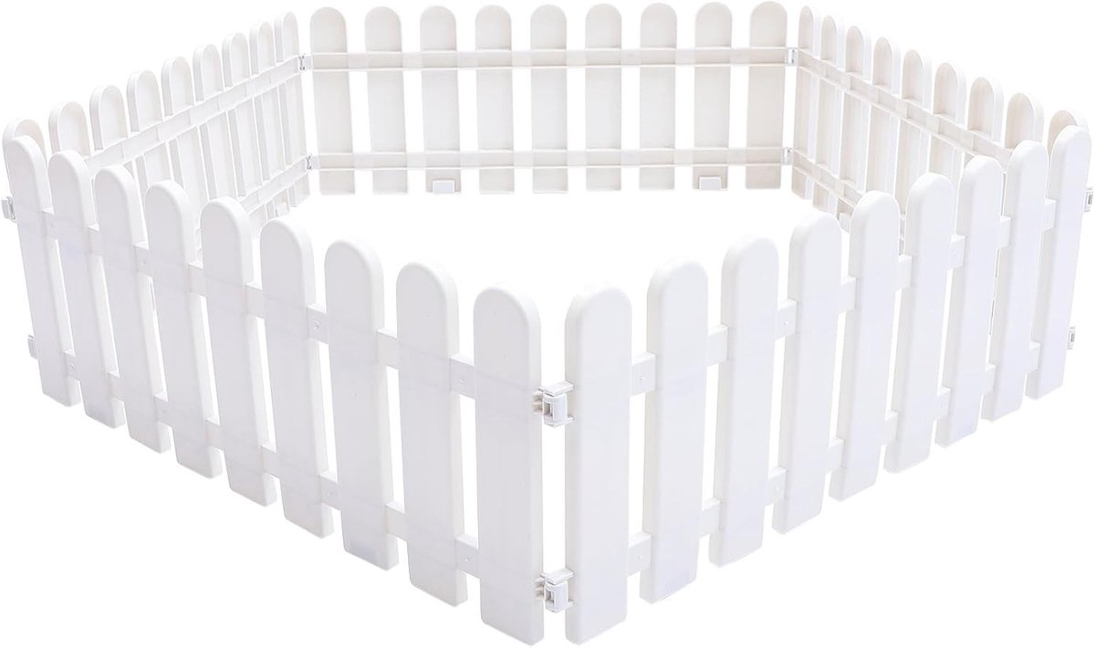 Witte plastic tuinrand 5-delig set, decoratieve tuinhekken, borders voor bloemenbedden en gazon