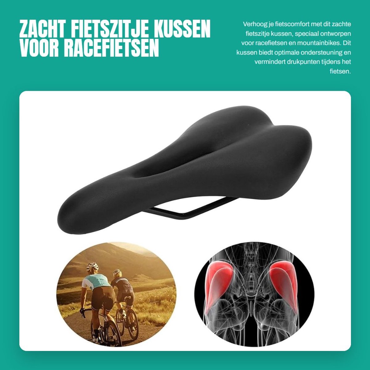 Inovra- Fietszitje Zacht Kussen - Fietszitje voor Mountainbike - Fietszitje voor Racefiets - Fietszitje voor Fixed Gear - Comfortabel en Duurzaam - Fiets Zadel