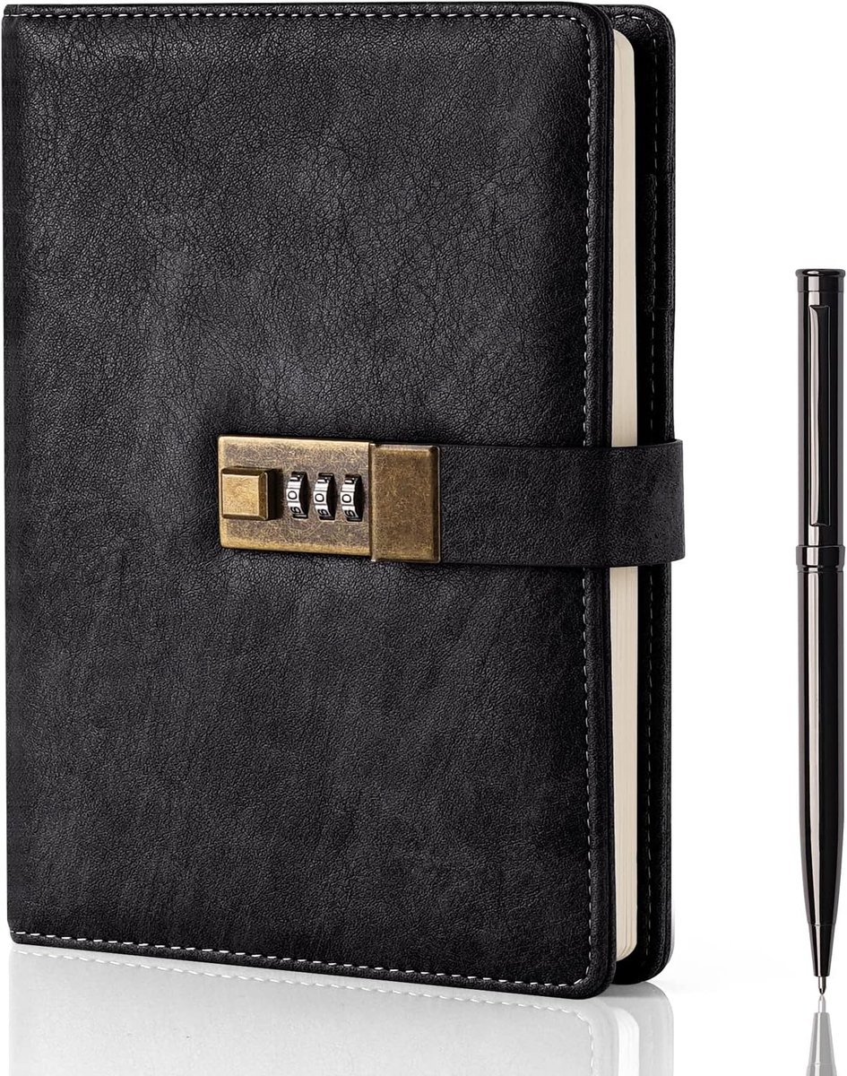 Thijox - Dagboek met Slot A5 - Vintage PU-leer - 240 Pagina's - Afsluitbaar Dagboek voor Vrouwen en Mannen - Inclusief Pen en Geschenkdoos - Zwart 8.6