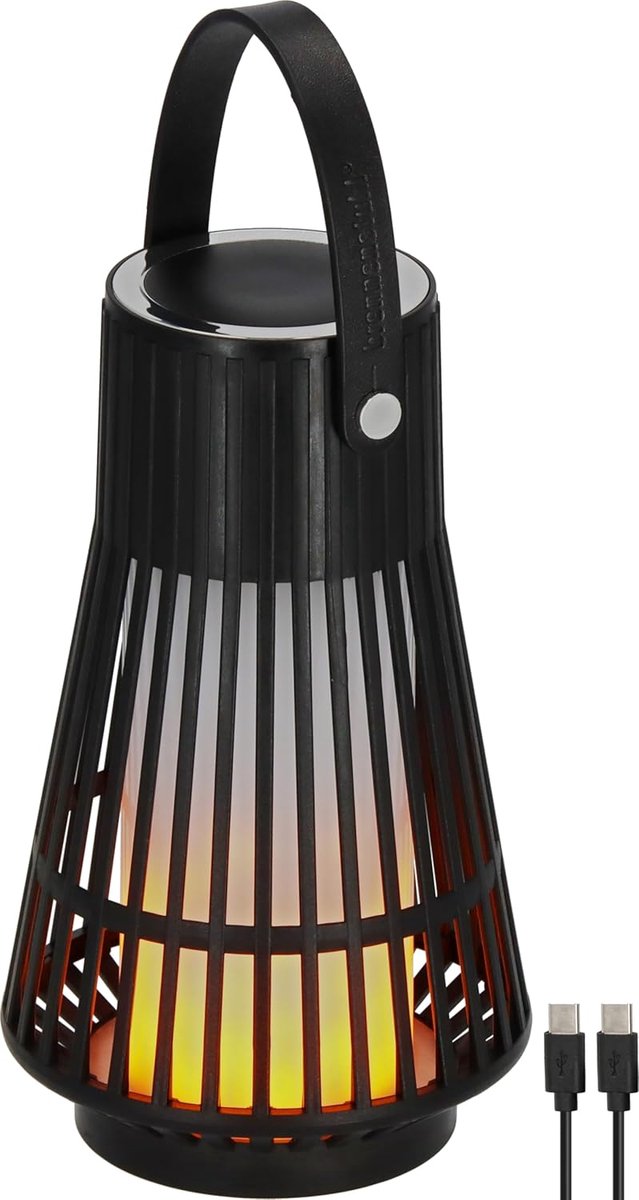 Thijox - Oplaadbare LED Outdoor Lamp FL 100 A - IP44 Waterdicht, Vlam Effect, Vervangbare Accu, Max. 20u Brandduur, USB C Oplaadfunctie, Campinglamp,