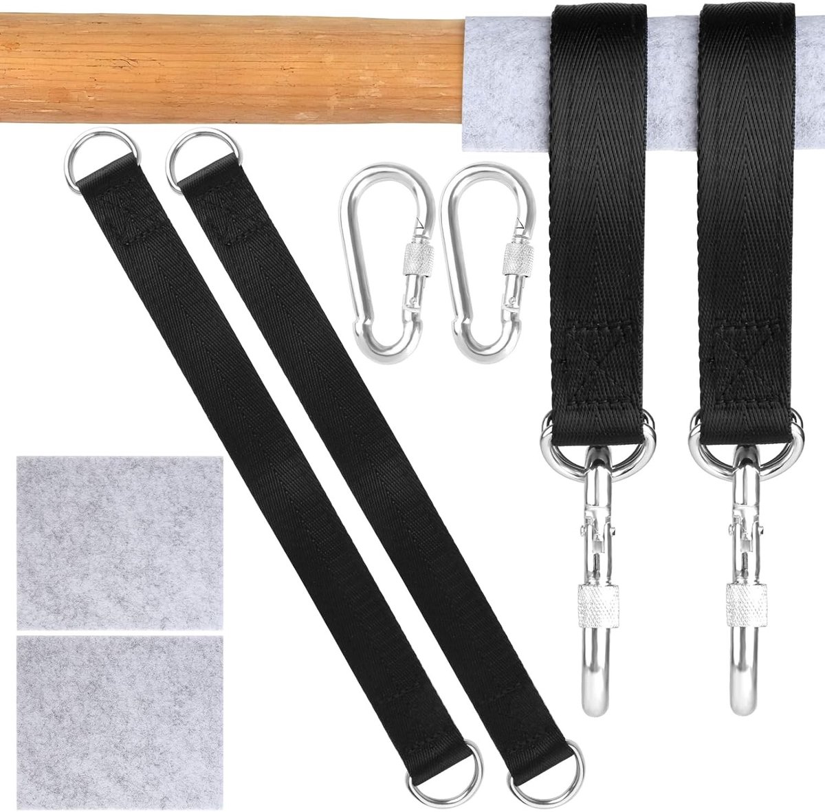 Hammock Hangset met 30 cm Bevestiging, Nylon Ophangriemen, Carabiners en Beschermmatten voor Schommelstoelen en Opslag