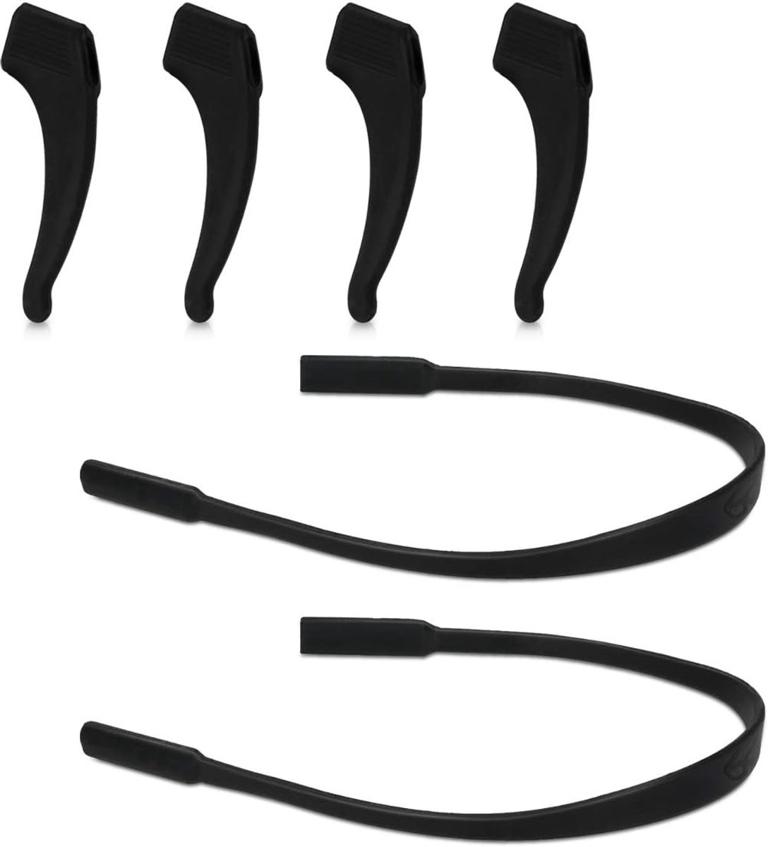 Thijox - Anti-slip houder en brilband voor brilpootjes, set van 4 x L siliconen oorhaakjes en 2 x band voor bril, zwart - ideaal voor sport, reizen en
