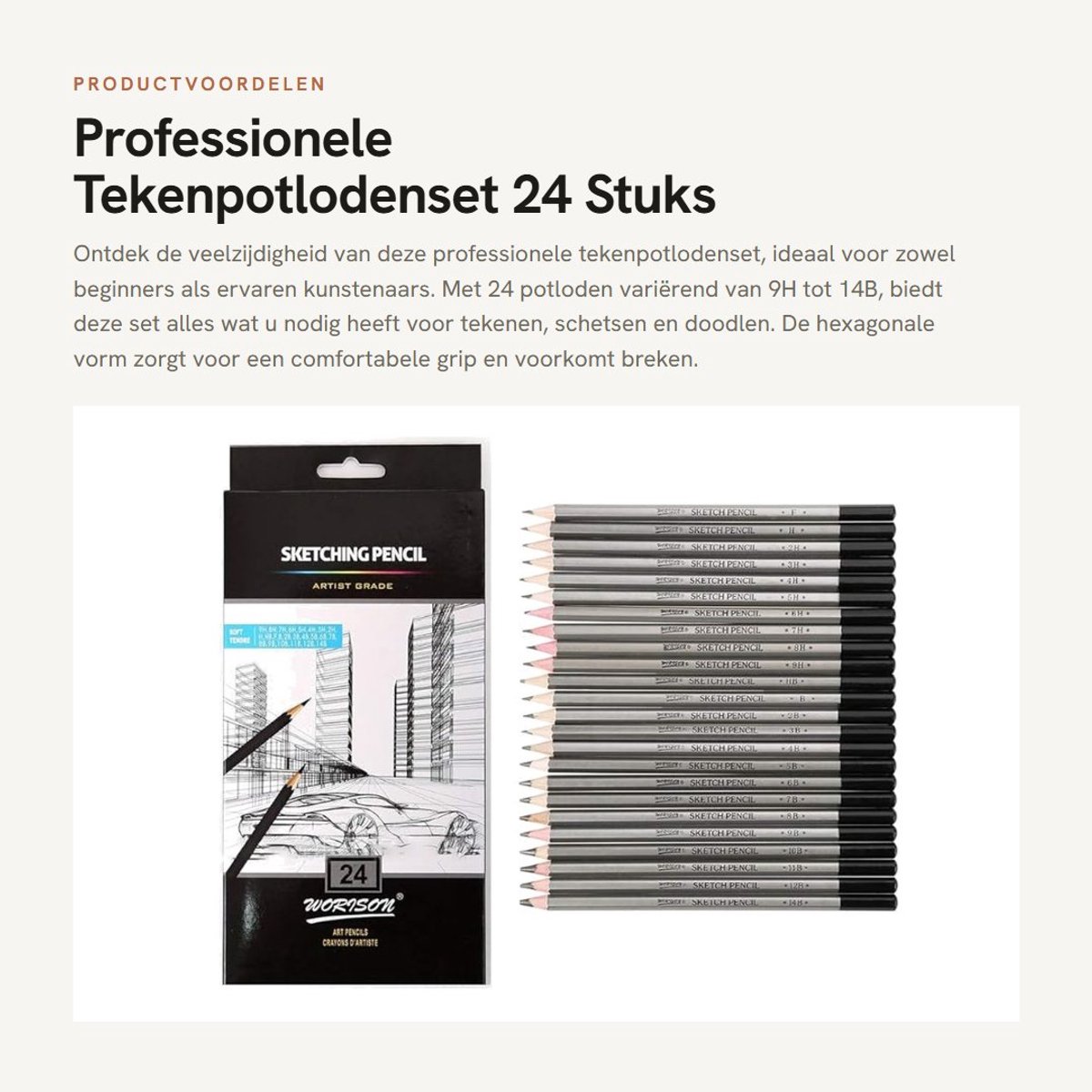 Inovra- Tekenpotlodenset 24 Stuks - Professionele Schetspotloden - Hexagonale Vorm - Niet Breekbaar - Glad Grafiet - Ideaal voor Tekenen/Schetsen - Tekenpotloden