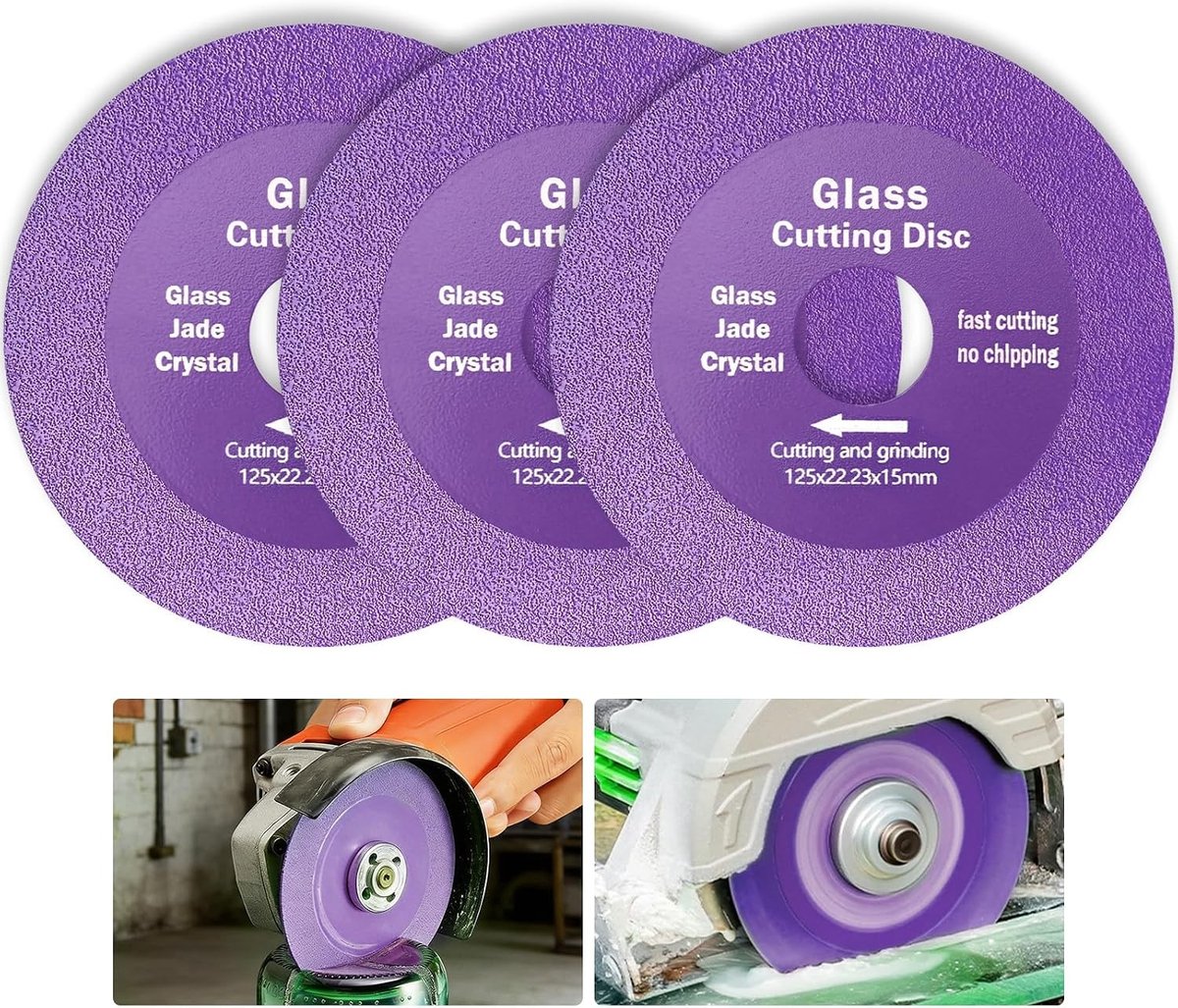 Diamantschijven 125 mm voor glas en tegels, 3 stuks, fijne en flexibele slijpschijven voor precisiewerk