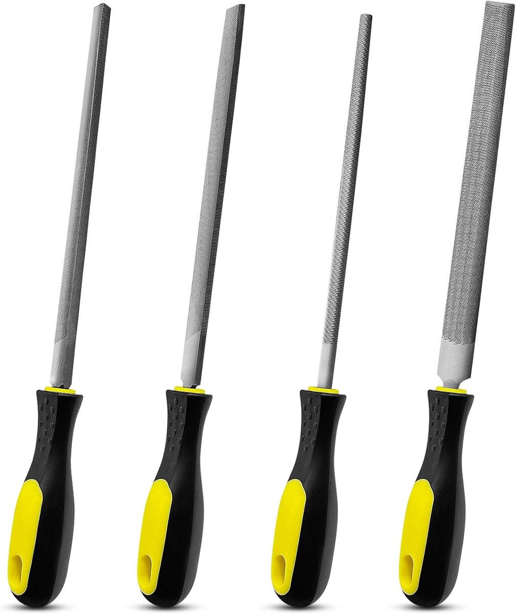 Inovra- Vijlenset 4-delig 200mm - Metalen Vijl - Platte/Ronde/Halfronde/Driehoekige Vijl - Ergonomische Handgreep - Slijtvast Staal - Fijne Afwerking - Vijlen