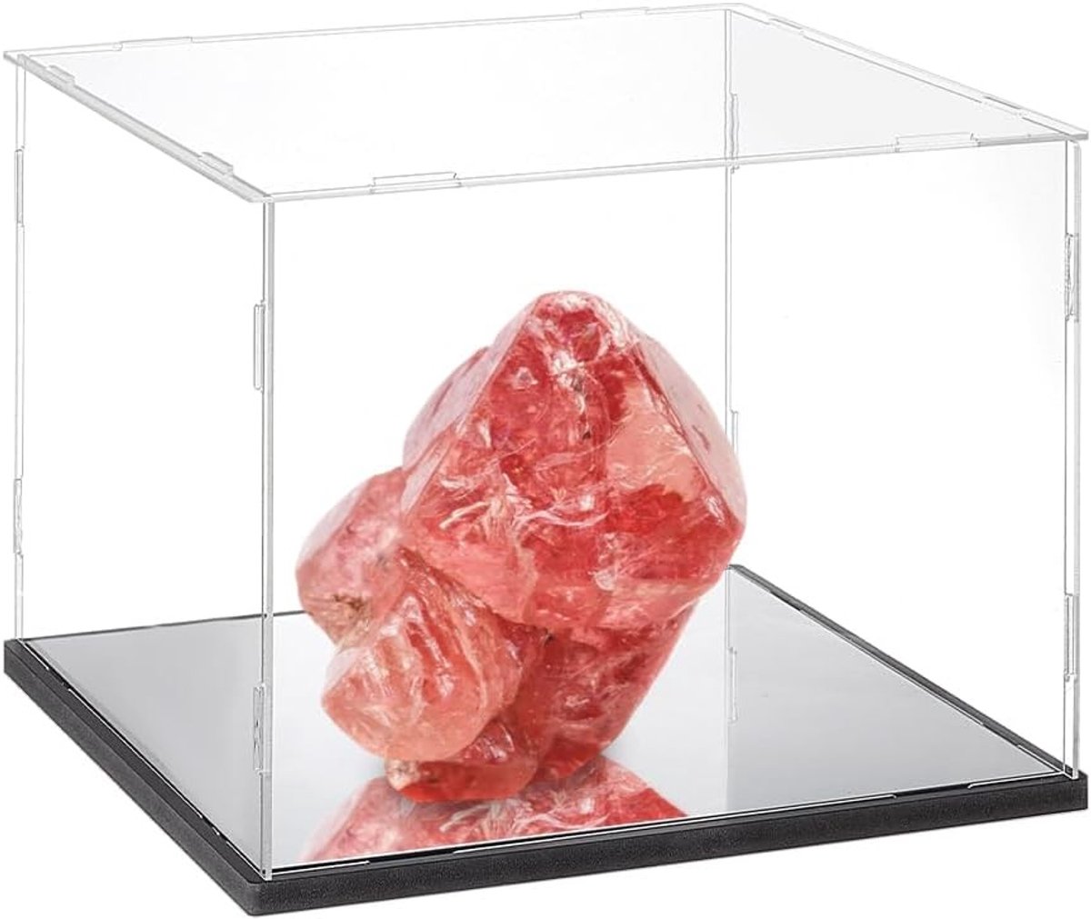 Transparante Displaykast met Spiegel voor Bescherming van Verzamelaarsmodellen, Ideaal voor Thuis, Kantoor en Opslag, 26.5 x 26.5 x 26 cm, Perfect voor Verzamelobjecten en Decoratie