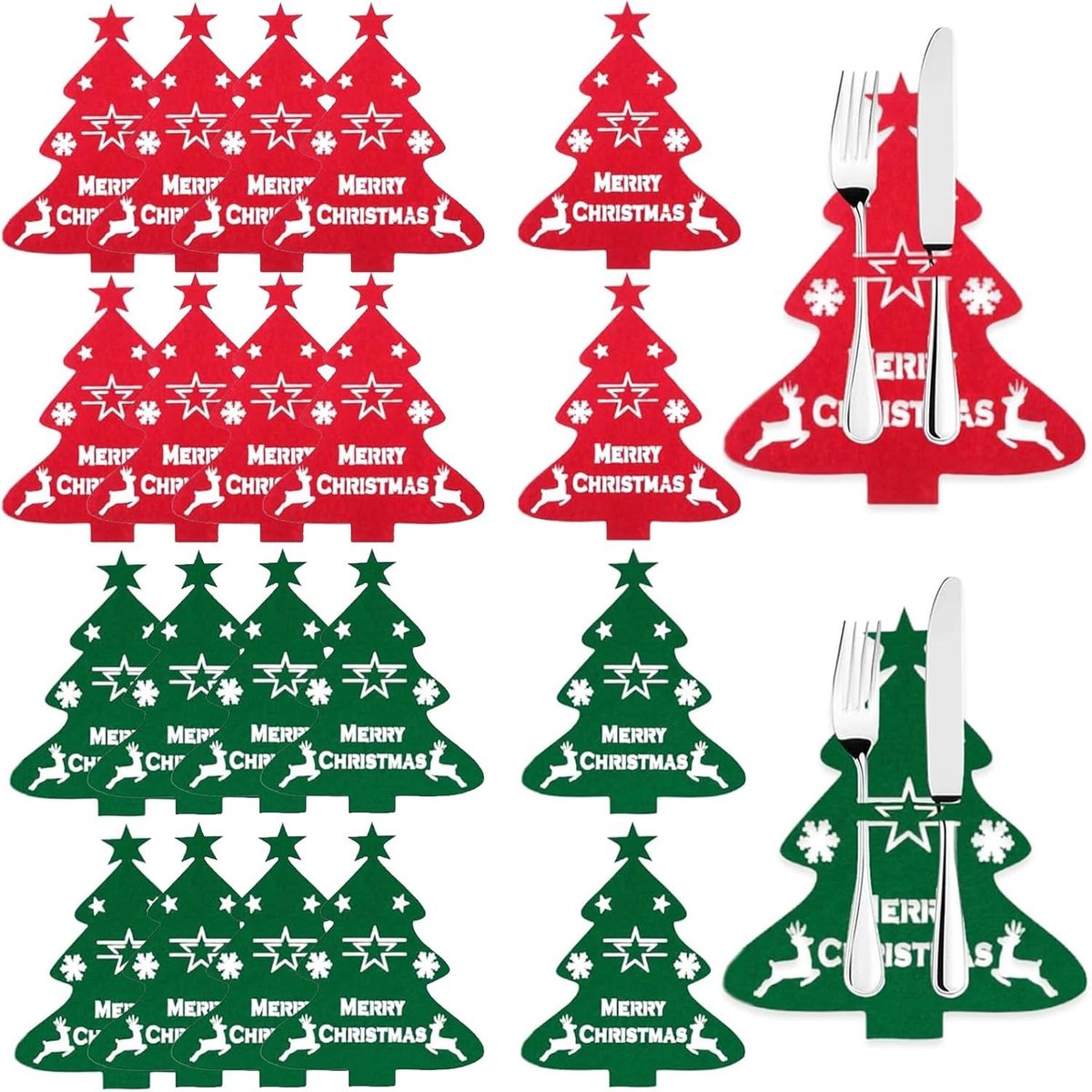 Kerstbestekhouder van Vilt - 20 Stuks Bestekzakken voor Kerst, Tafelversiering, en Feestelijke Decoratie