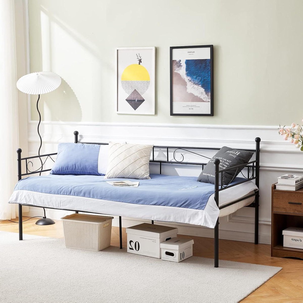 Metalen bedframe - Bank bed - Ruimtebesparing - Stabiele constructie - 90x190 cm - Zwart