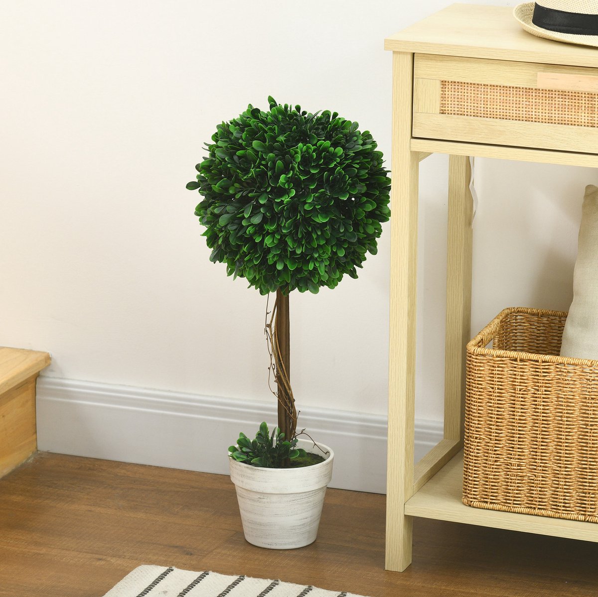MEUNIQ Kunstmatige buxusbomen 2 stuks 60 cm UV-bestendig in pot voor binnen & buiten groen kunstplantenset voor woonkamer entree terras of balkon