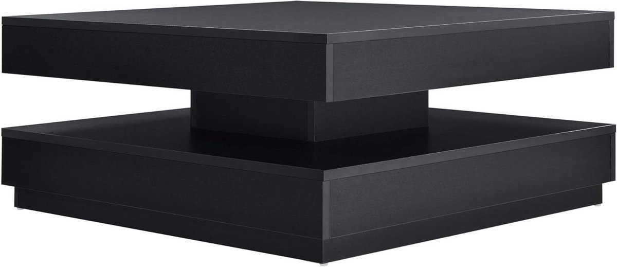Salontafel vierkant - Eettafel blad - Woonkamer meubelen - Draaibaar tafelblad - 76x76x38 cm - Zwart
