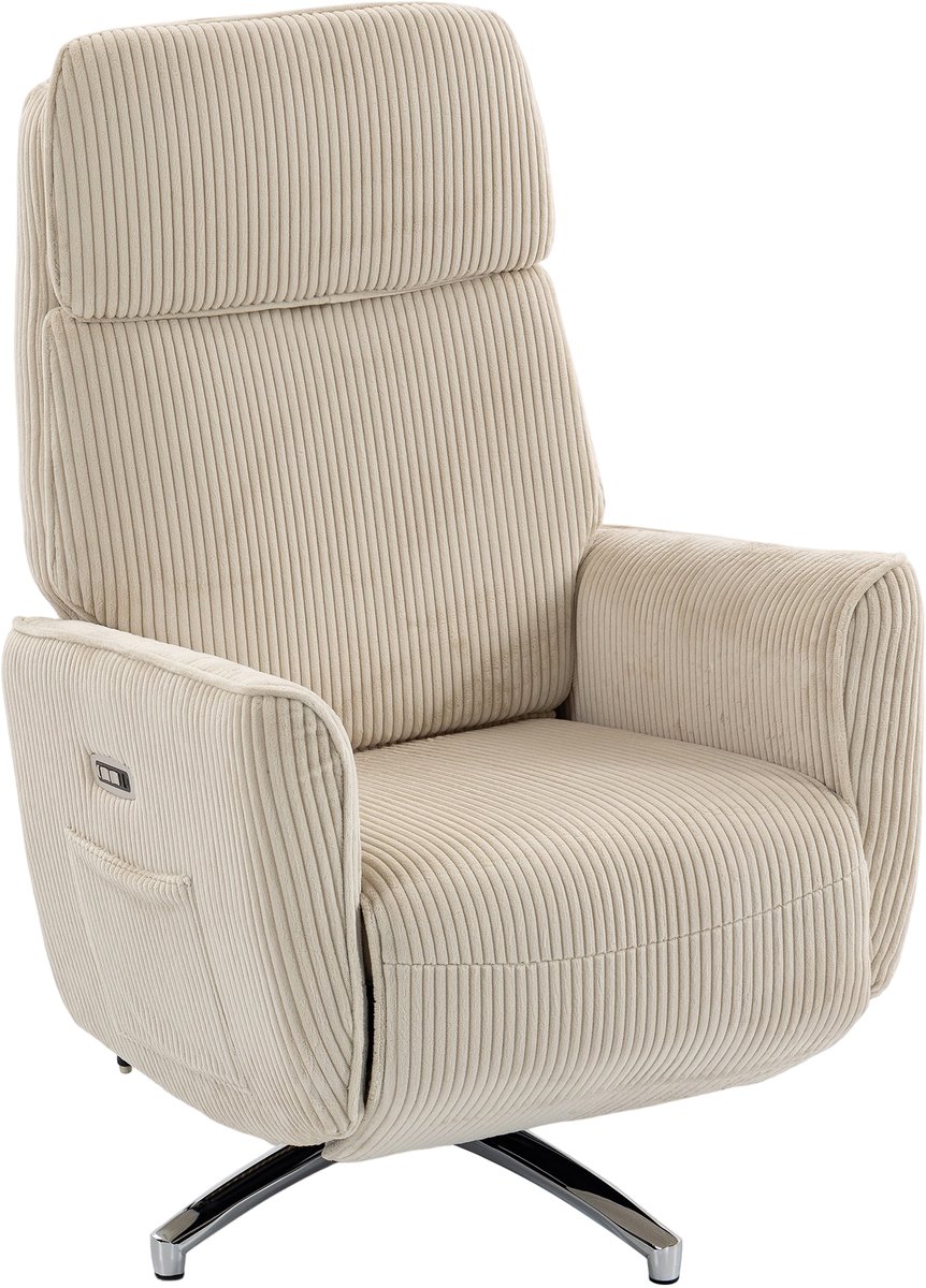 Relaxfauteuil - Relaxzetel - Relaxstoel - Fauteuil - Stoel - Met armleuning - Voor één Persoon - Crèmewit + zilver
