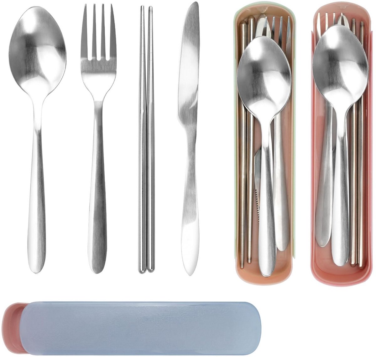 Dailygoods- Bestekset 12 Stuks - Herbruikbaar Roestvrij Stalen Bestek - Campingbestek - Reisbestek - Eetstokjes - Voedselveilig.