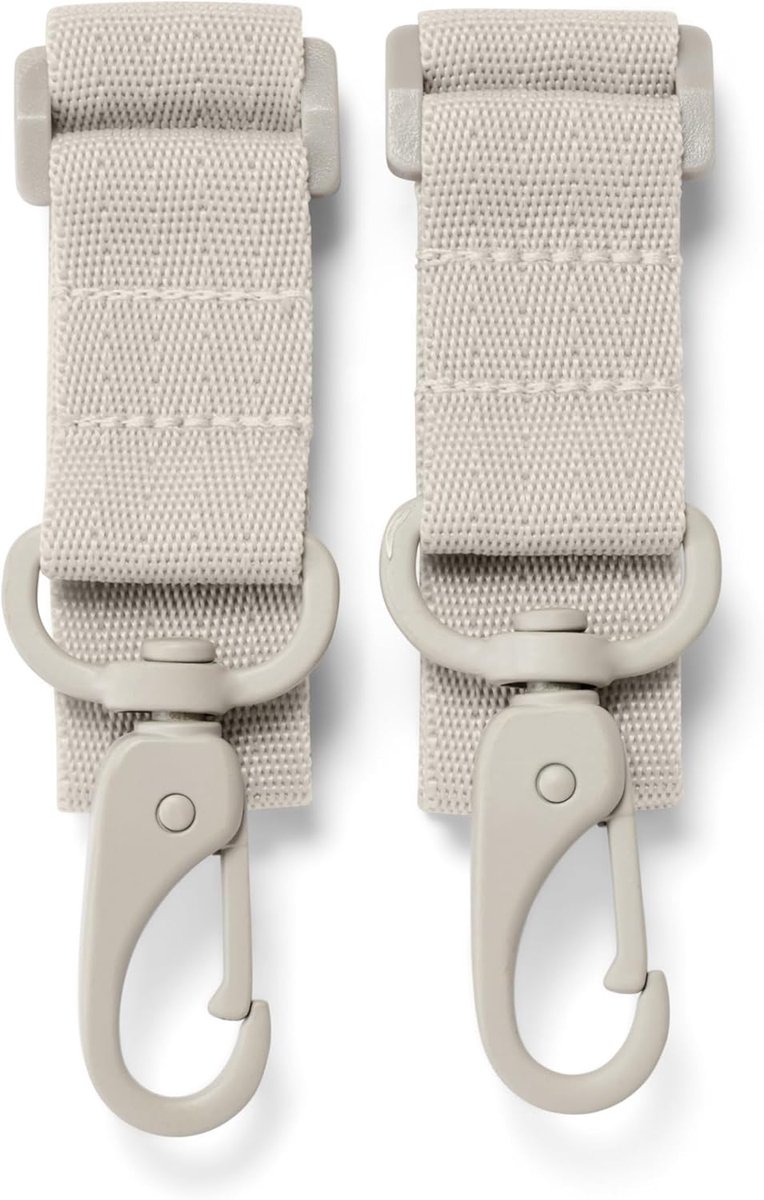 Thijox - Kinderwagen haken voor luiertassen, buggy-clips, universeel, duurzaam, robuust, beige, 2 stuks, perfect voor ouders onderweg