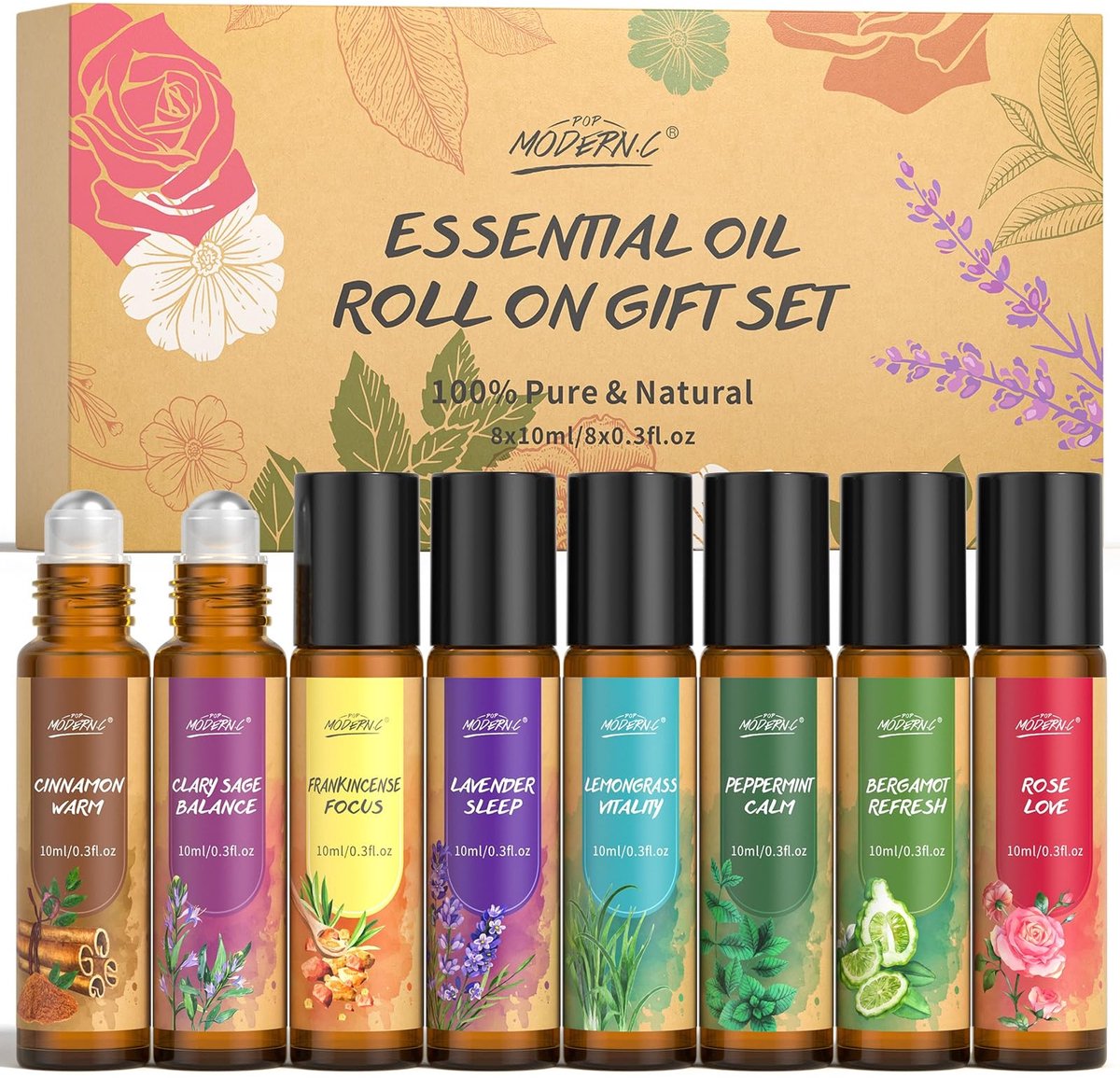 Dailygoods- Essentiële Oliën Set 8x10ml - Aromatherapie Olie - Lavendel/Pepermunt/Citroengras/Muskaatsalie/Bergamot - Draagbaar - Ontspannend Cadeau - Natuurlijke Plantenextracten