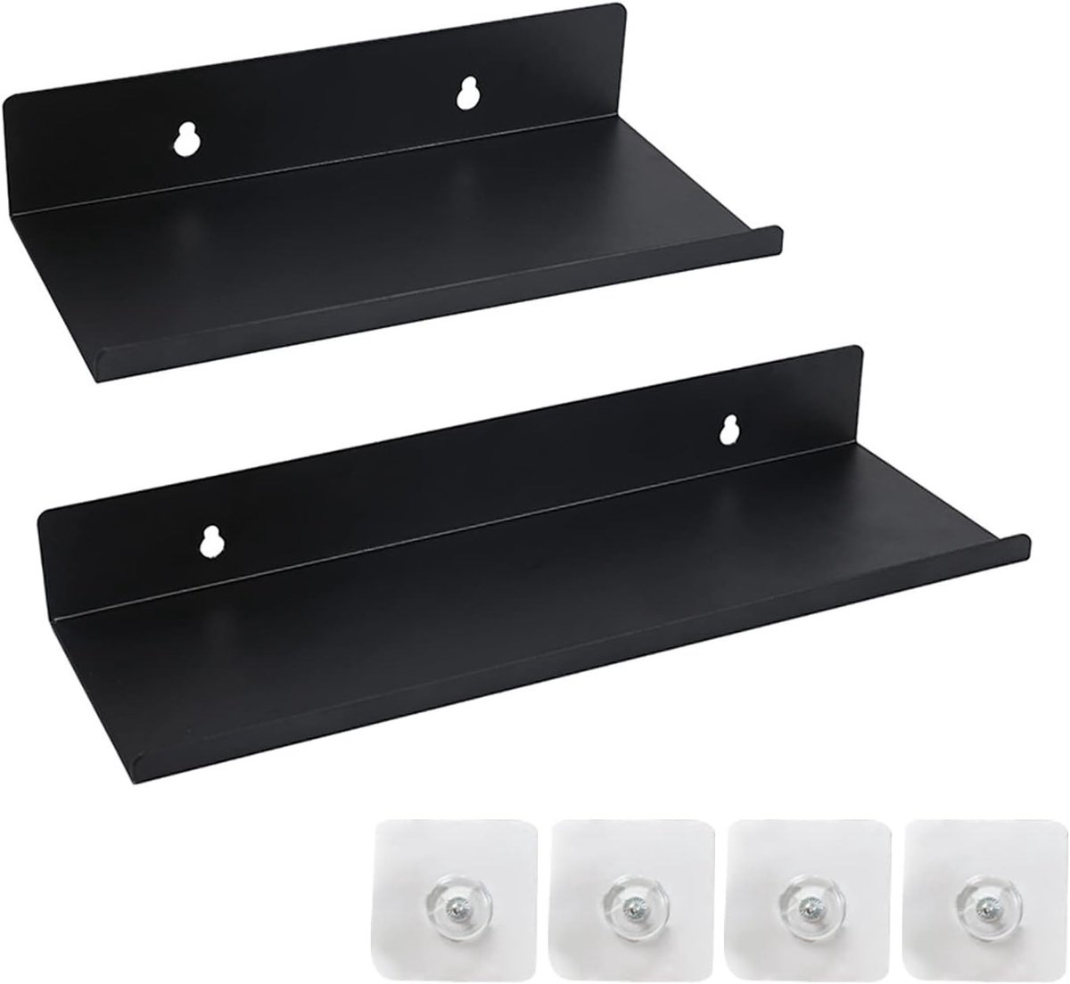 Zwarte Metalen Wandplank Set van 2 - Zwevende Planken voor Badkamer, Keuken, Woonkamer en Kantoor (20 cm)