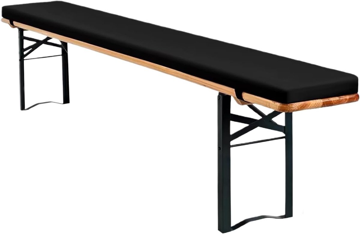 Zwarte Bierbank Kussen - Waterdicht, Antislip en Met Gesp - 220 x 25 x 3 cm - Comfortabel en Duurzaam