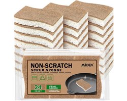 Thijox - AIDEA Anti-kras Scrubspons 24 stuks - Natuurlijke Keukensponzen voor Niet-Klevend Kookgerei en Huishoudelijke Reiniging - Krasvrije Cellulose