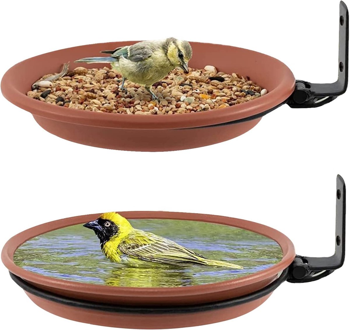 Thijox - 2-delige wandgemonteerde vogelvoeder en vogelbad voor tuin, hek, balkon, buitenmuren - Vogelvoederbak en waterfeeder voor het aantrekken van