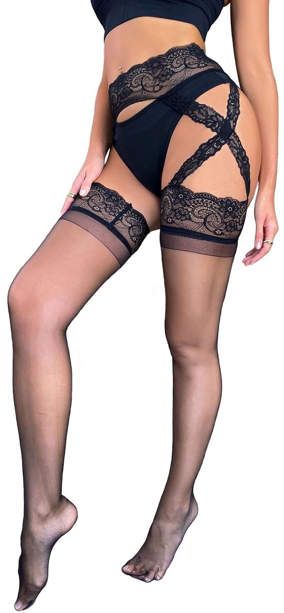 Allecto Plus - Vrouwen Sexy Kanten Kousenrek - Kant Kousenband Onderdijen - Ultradunne Panty - Verleidelijke Lingerie.