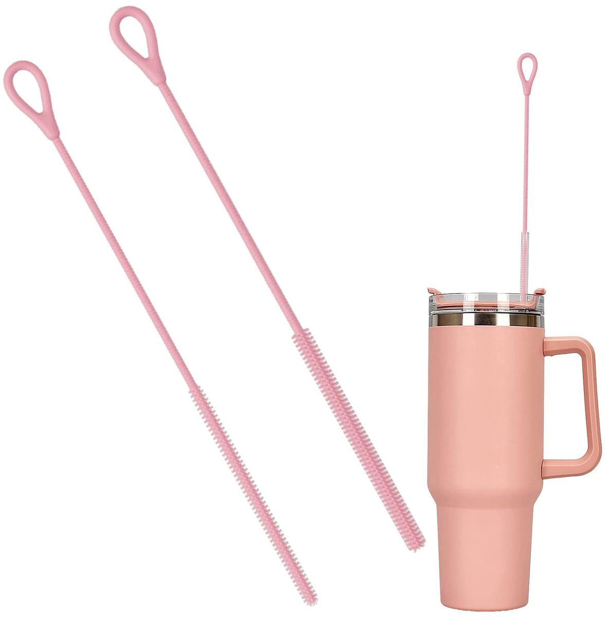 Dailygoods- Rietjesborstel 2 Stuks - Siliconen - Flexibele Antislip Handgreep - Opvouwbaar - Geschikt voor Dikke/Dunne Rietjes - 6 mm/9 mm Diameter - Rietjesreiniger