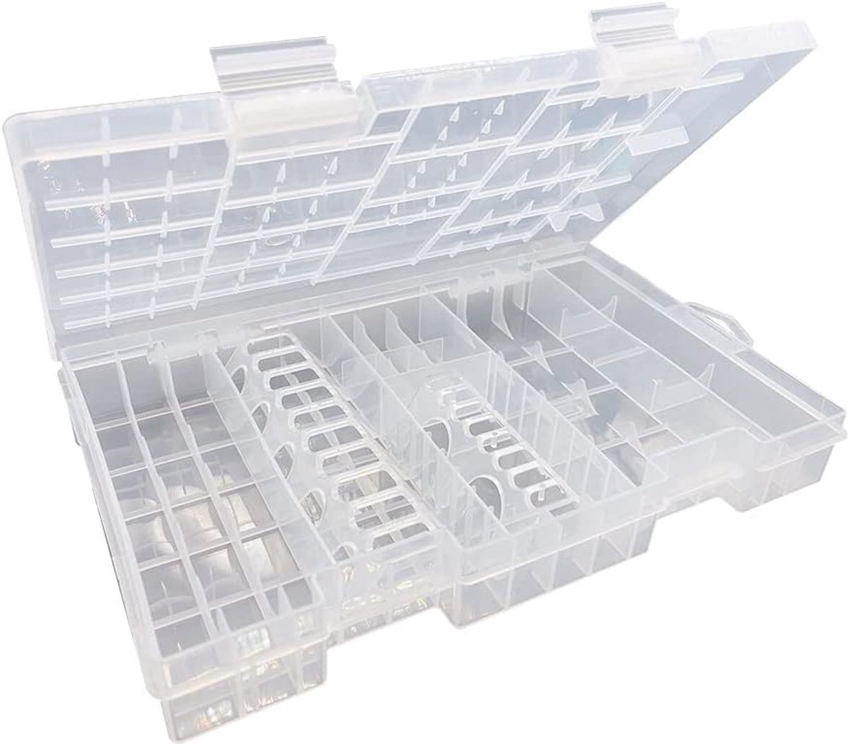 SnelShoppen - Batterij Organizer - Duidelijke Batterijdoos voor AA/AAA/C/D/9V Batterijen - Opbergdoos voor Thuis, Camping, Kinderen - 25.3 x 16.5 x 3.