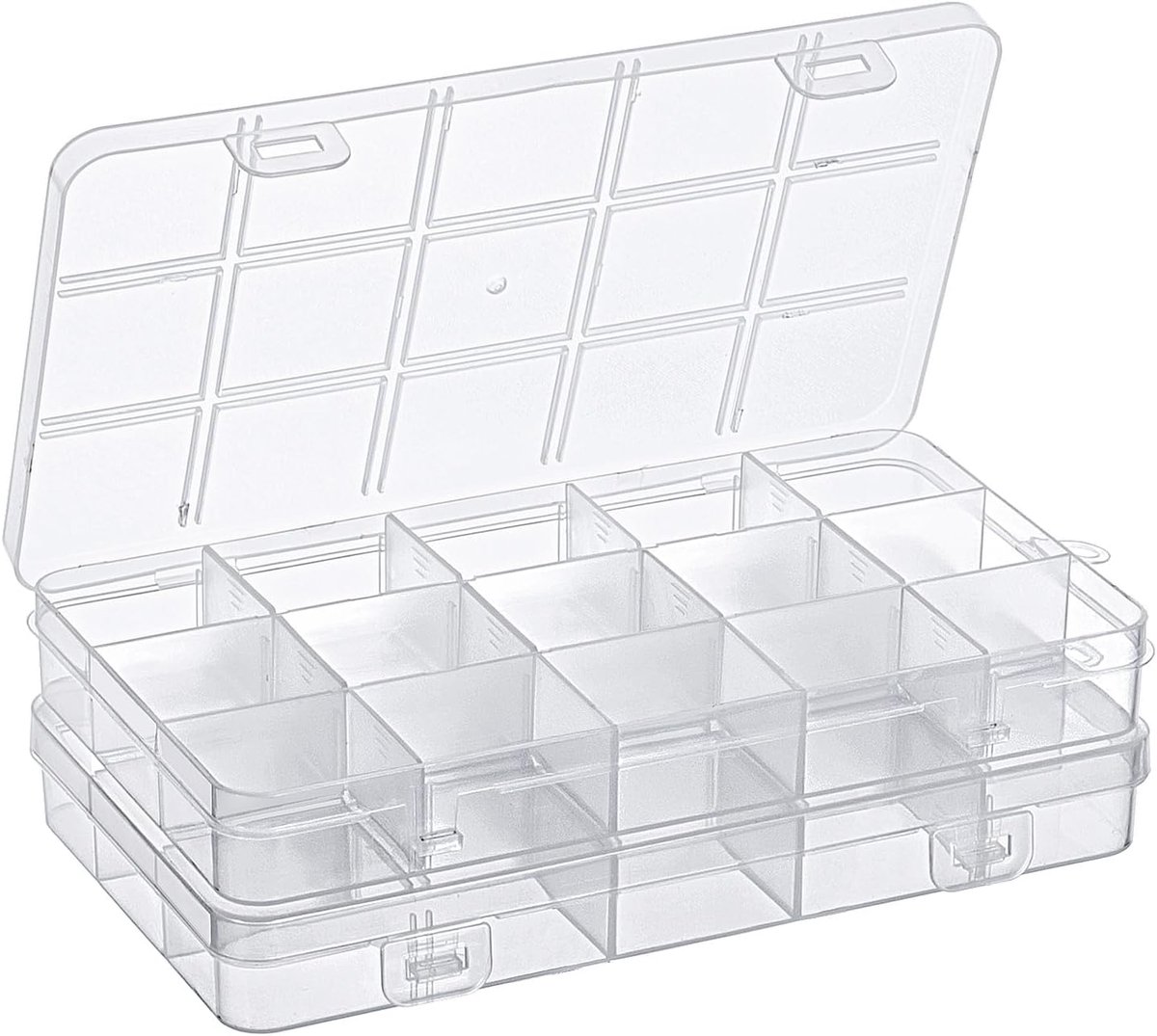 Thijox - 2 Stuks Sorteerdozen voor Kleine Onderdelen, Opbergdozen met 15 Vakken en Deksel, Ideaal voor Oorbellen, Kralen, Schroeven en Hobbymateriaal