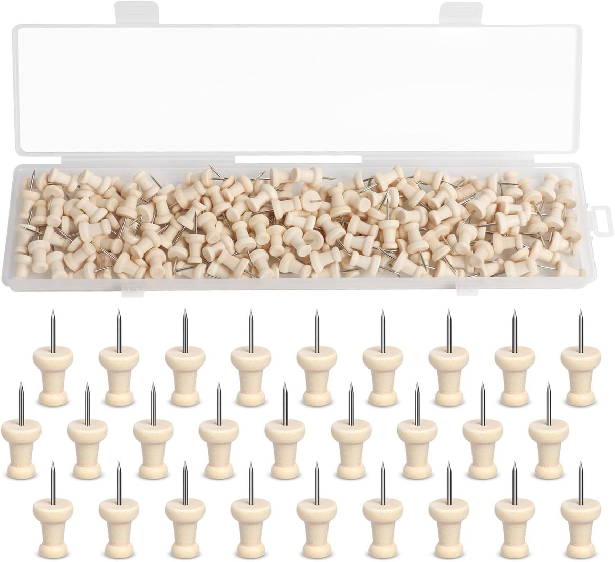 150 stuks houten punaises voor prikborden, ideaal voor foto's, kaarten en schoolprojecten met handige opbergdoos